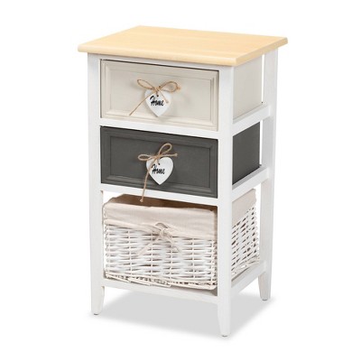 Diella Wood 2 Drawer Storage Unit with Basket - Baxton Studio