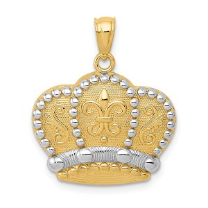 Black Bow Jewelry 14k Yellow Gold and White Rhodium Fleur de lis Crown Pendant, 19mm - 1 of 4