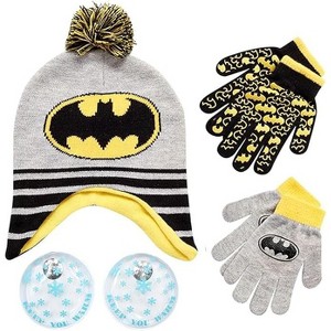 DC Comics Boys Batman Winter Hat 2 Pair Gloves or Mittens Set (Toddler/Little Boys) Size Age 4-7,Batman Winter Hat and Gloves With Handwarmers - 1 of 4