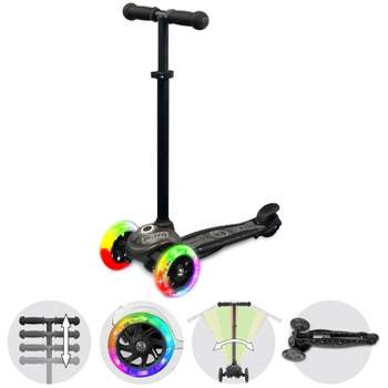 Crazy Skates Black Joey Glo Kick Scooter With Led Light Wheels For Kids With Complete Safety Pad Set
