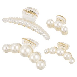 Unique Bargains Women's Birthday Business Gift Elegant Styling Pearl Hair Clips and Pins Champagne White 4 Pcs - 1 of 4