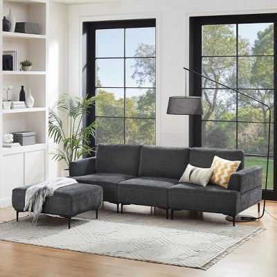 Nebula Vortex 100.39" Wide Velvet Reversible Modular Sofa with Ottoman