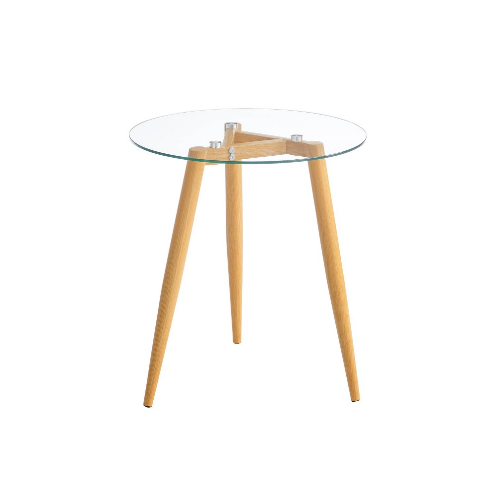 Danya B Van Beuren Round Mid-Century Modern Glass Top Side Table Beech : Scandinavian Style, 21.75" Height