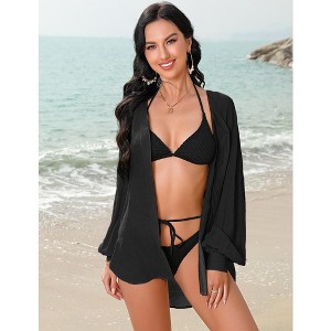 Women's Swimsuit Cover Up Shirts Summer Long Sleeve Button Down Bikini Beachwear Beach Bathing Suit Shirt - 1 of 4