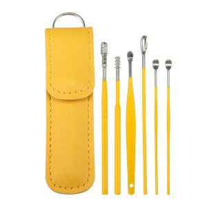 Unique Bargains Stainless Steel Ear Cleansing Tool Set Ear Care Set with Faux Leather Packaging 6 Pcs - 1 of 4