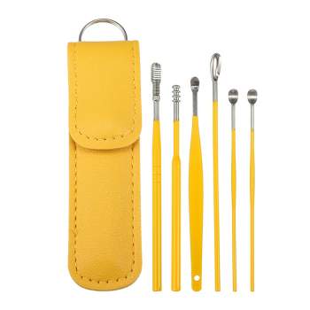 Unique Bargains Stainless Steel Ear Cleansing Tool Set Ear Care Set with Faux Leather Packaging 6 Pcs