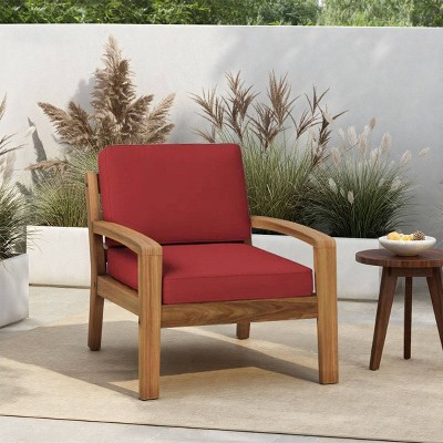 Single Outdoor Acacia Wood Patio Club Chair with Water-Resistant Cushions, Outdoor Chair with Slat Panel Design for Garden or Deck-Coolbibila