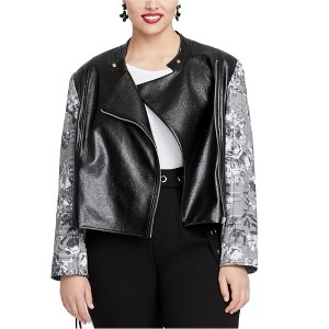 Rachel Roy Womens Faux-Leather Floral Motorcycle Jacket - 1 of 1