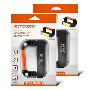 Black+Decker 2-Pack 350LM COB Utility Light, USB Rechargeable, Folding Clip-On Design, Magnetic Base - 1 of 4