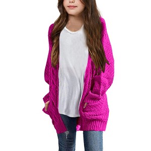 Cardigan for Girls Open Front Sweater Long Sleeve Loose Fit Sweater Jacket,Rose Pink - XL - 1 of 4