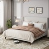 Queen/King Size Upholstered Bed Frame, Chenille High Headboard Platform Bed, No Box Spring Needed, Ivory White - ModernLuxe - 2 of 4