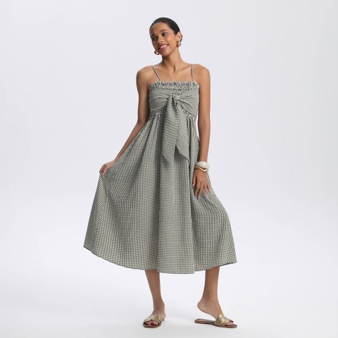 Женские платья A New Day Women's Smocked Bodice Midi Sundress - A New Day™ Olive Green Gingham M
