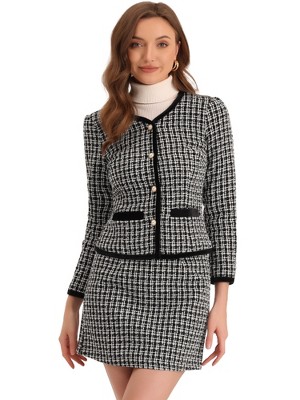 Allegra K Women's Outfits Plaid Tweed Short Blazer And Skirt Suit Set 2  Pieces : Target