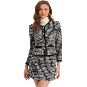 INSPIRE CHIC Women's Outfits Plaid Tweed Short Blazer and Skirt Suit Set 2 Pieces - 1 of 4