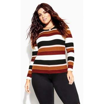Women's Plus Size 70's Stripe Sweater - beetroot | CCX