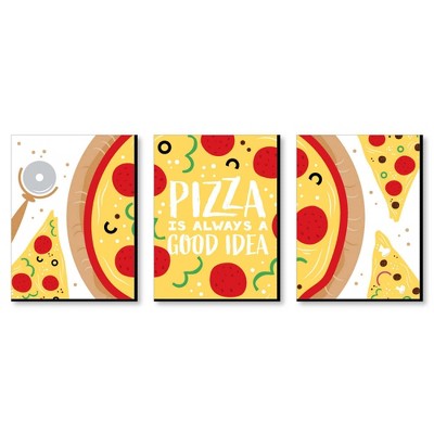 Big Dot of Happiness Pizza Party Time - Kitchen Wall Art and Restaurant Decorations - 7.5 x 10 inches - Set of 3 Prints