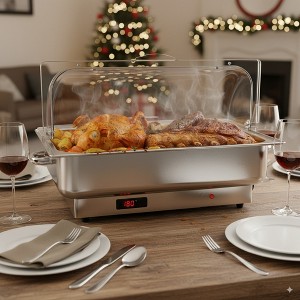 Electric Chafing Dish Buffet Set with Temperature Control, 9QT Roll Top Stainless Steel Food Servers  Pan for Parties Catering and Weddings - 1 of 4