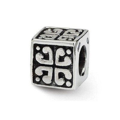 Black Bow Jewelry Sterling Silver Heart Cube Bead Charm