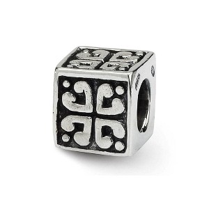 Black Bow Jewelry Sterling Silver Heart Cube Bead Charm - 1 of 4
