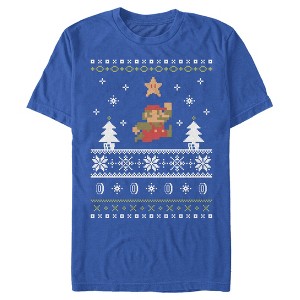 Men's Nintendo Ugly Christmas Mario Jump Star T-Shirt - 1 of 4