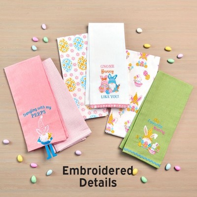 The Lakeside Collection Embroidered Kitchen Towels Gnome & Bunnies Set of 2