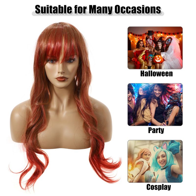 Unique Bargains Curly Women's Wigs 26" Orange Gradient Red with Wig Cap, 2 of 7