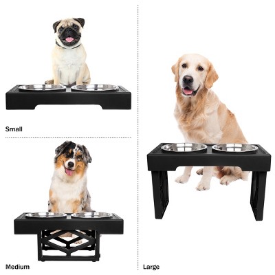 Black Elevated Dog Feeding Station with Stainless Steel Bowls