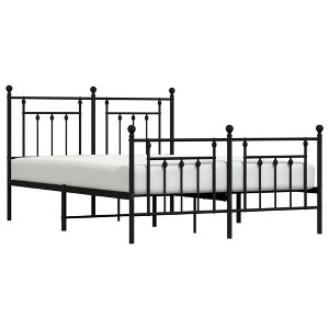 vidaXL Powder Coated Steel Bed Frame - Robust Black Metal Double Bed with Functional Headboard - 1 of 4
