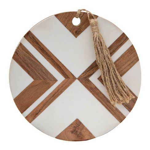 Small White Wood, Marble & Jute Cutting Board - Foreside Home & Garden