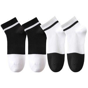 Anna-Kaci 4 Pairs Women's Seamless Cotton Ankle Socks Breathable Stretch Ribbed Cuff in Assorted Color Block Design - 1 of 4