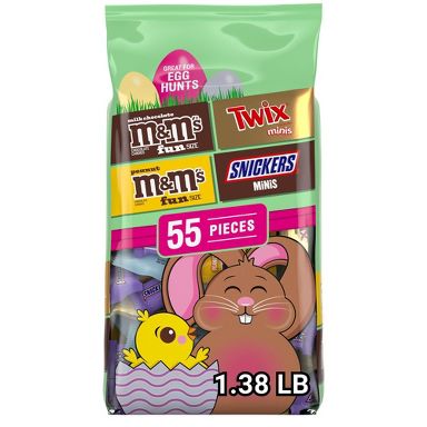Mars M&M'S, Snickers & Twix Mini and Fun Size Milk Chocolate Individually Wrapped Easter Candy Variety - 22.11oz/55ct