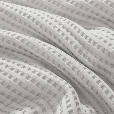 Grey Waffle Textured Queen Duvet Cover Set with Shams