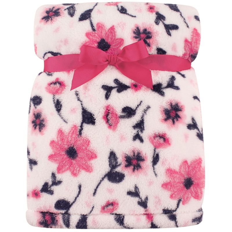 Hudson Baby Infant Girl Super Plush Blanket, Modern Floral, One Size, 1 of 3