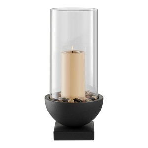 Danya B Modern Black Metal Bold Pedestal and Glass Pillar Hurricane Candle Holder - Large - 1 of 4