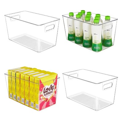 LunaLulinlk 4 Pack Clear Plastic Storage Bins with Handles,Pantry Organizer Bins, for Refrigerator, Freezer, Cabinet, Kitchen, Countertops, X-Large