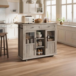 Mobile Kitchen Island with Drop Leaf, Rolling Storage Cart with Drawers and Cabinet - 1 of 4