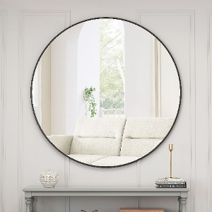 Lyngins Black Circular Wall Mirror, Metal Framed Bathroom Mirror, Modern Bathroom Decor, Fog-Proof Mirrors for Bathroom Sink & Home Spaces - 1 of 4