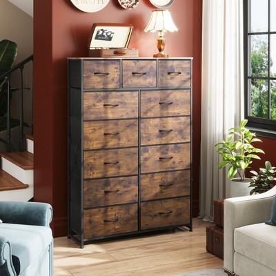 Tall Dresser with 13 Drawers, Fabric Storage Organizer Chest for Bedroom, Sturdy Steel Frame with Wood Top