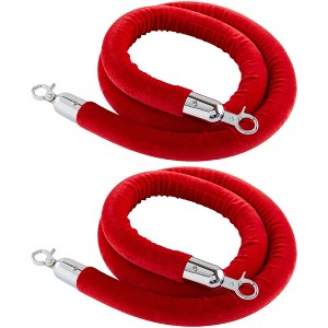 Juvale Set of 2 Red Velvet Stanchion Rope with Silver Chrome Plated Hooks, 5 ft Thick Barriers for Red Carpet, Crowd Control - 1 of 4