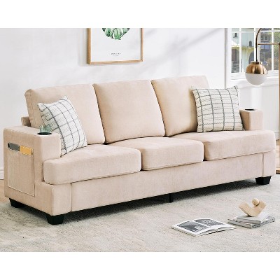 Modern Comfy 3-Seater Sofa | 89" Living Room Couch with Built-In Cup Holders