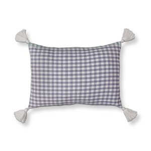 tagltd 24"x24" Gingham Woven Lumbar Prewashed Woven Twisted Yarn Cotton Tassels Accent Decorative Throw Pillow Poly Filled Removable Insert Rectangle - 1 of 2