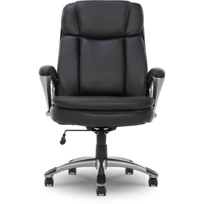 Executive Swivel Office Chair with Lumbar Support, Black Faux Leather