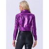 INSPIRE CHIC Women's Spread Collar Biker Holographic Button-Down Cropped Jackets - 3 of 4