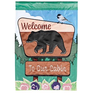 Dicksons Magnolia Garden Welcome To Our Cabin Black Bear Green 18 x 13 Polyester Outdoor Garden Flag - 1 of 1