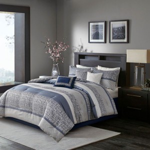 PAGED Comforter Set 7 Piece Luxurious Bedding Set with Comforter, Decorative Pillows, Jacquard and Stripe Design - 1 of 4