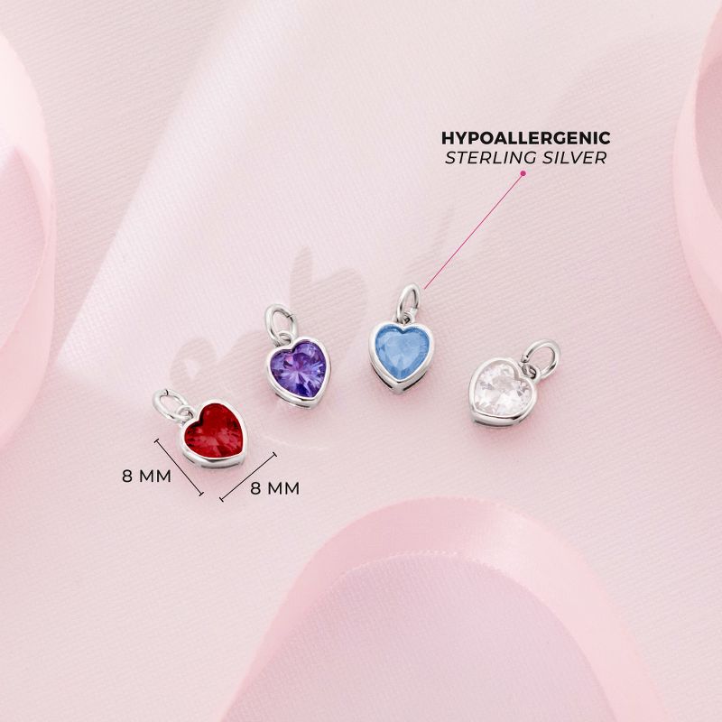 Girls' CZ Birthstone Heart Sterling Silver Charms - In Season Jewelry, 3 of 5