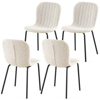 VYNXARIA Off White Boucle Dining Chairs Set of 4,Mid-Century Modern Upholstered PU Leather Chairs,for Kitchen Dining Room