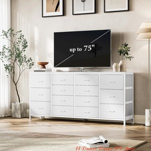 63" Dresser w/14 Fabric Drawers, Wide Dresser TV Stand w/ Built-in USB Ports, Multi-Functional Storage Unit - 1 of 4
