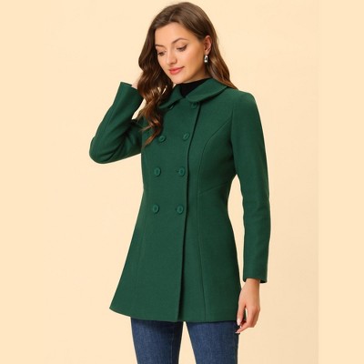 INSPIRE CHIC Women's Peter Pan Collar Double Breasted Long Trench Winter Pea Coat Dark Green Medium — фото 2