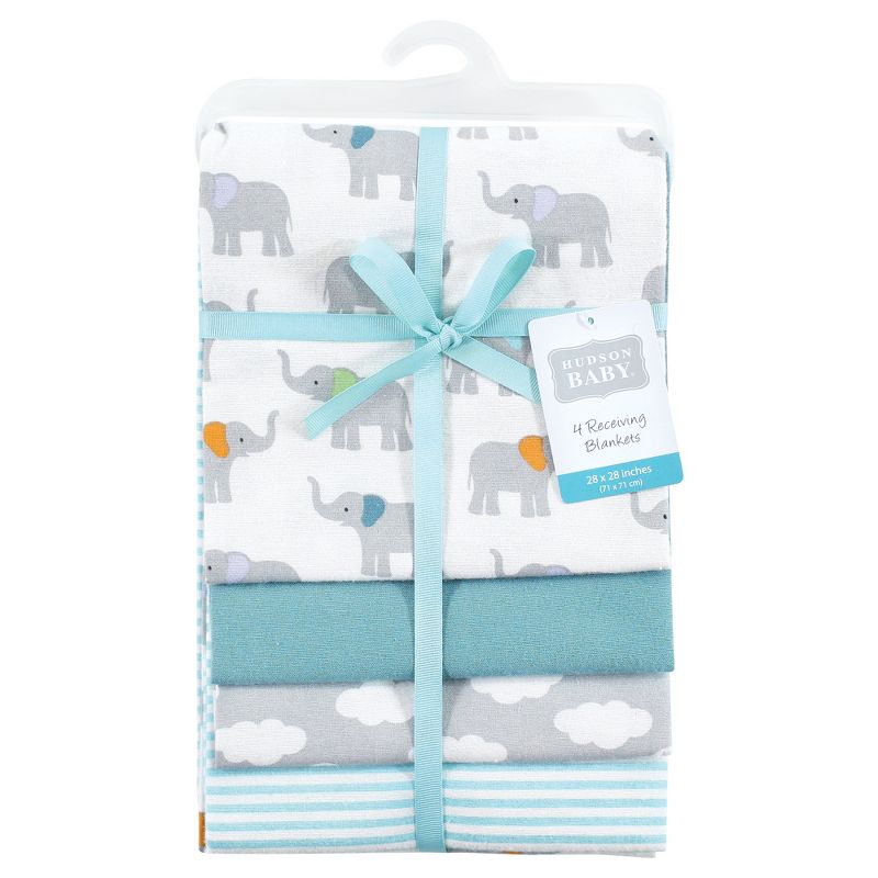Hudson Baby Cotton Poly Flannel Receiving Blankets, Teal Elephant, One Size, 2 of 7